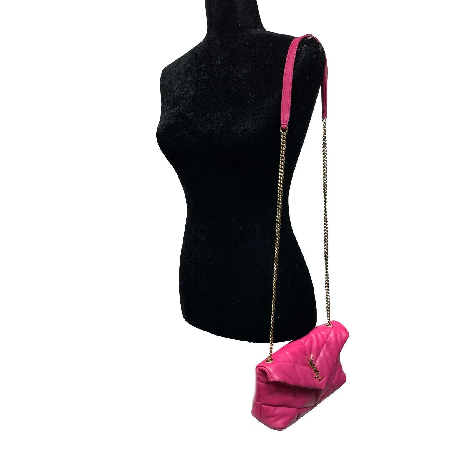 Saint Laurent - YSL - Puffer Toy Bag in Quilted Lambskin Fuschia Pink Crossbody