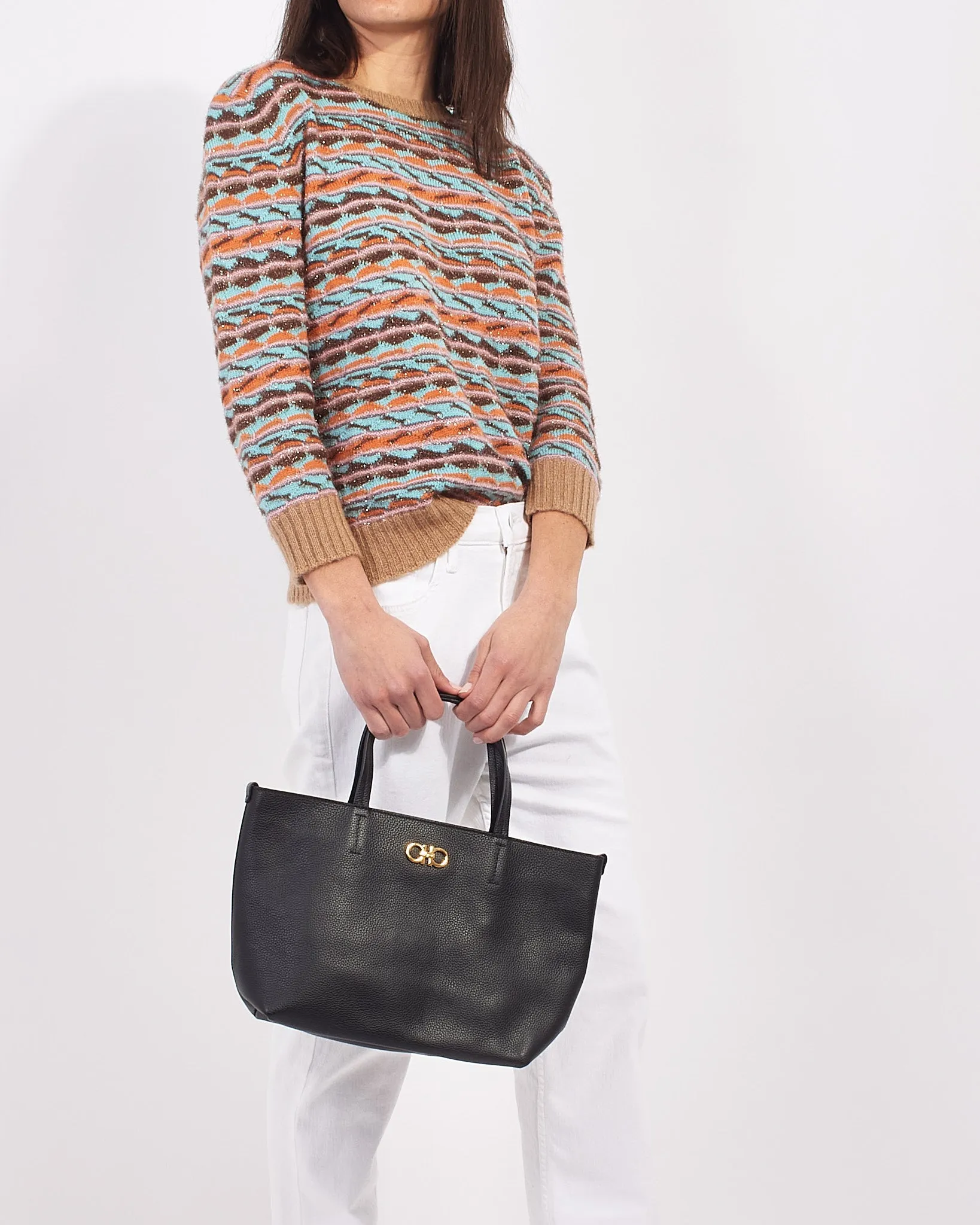 Salvatore Ferragamo Black Leather Small Tote Bag