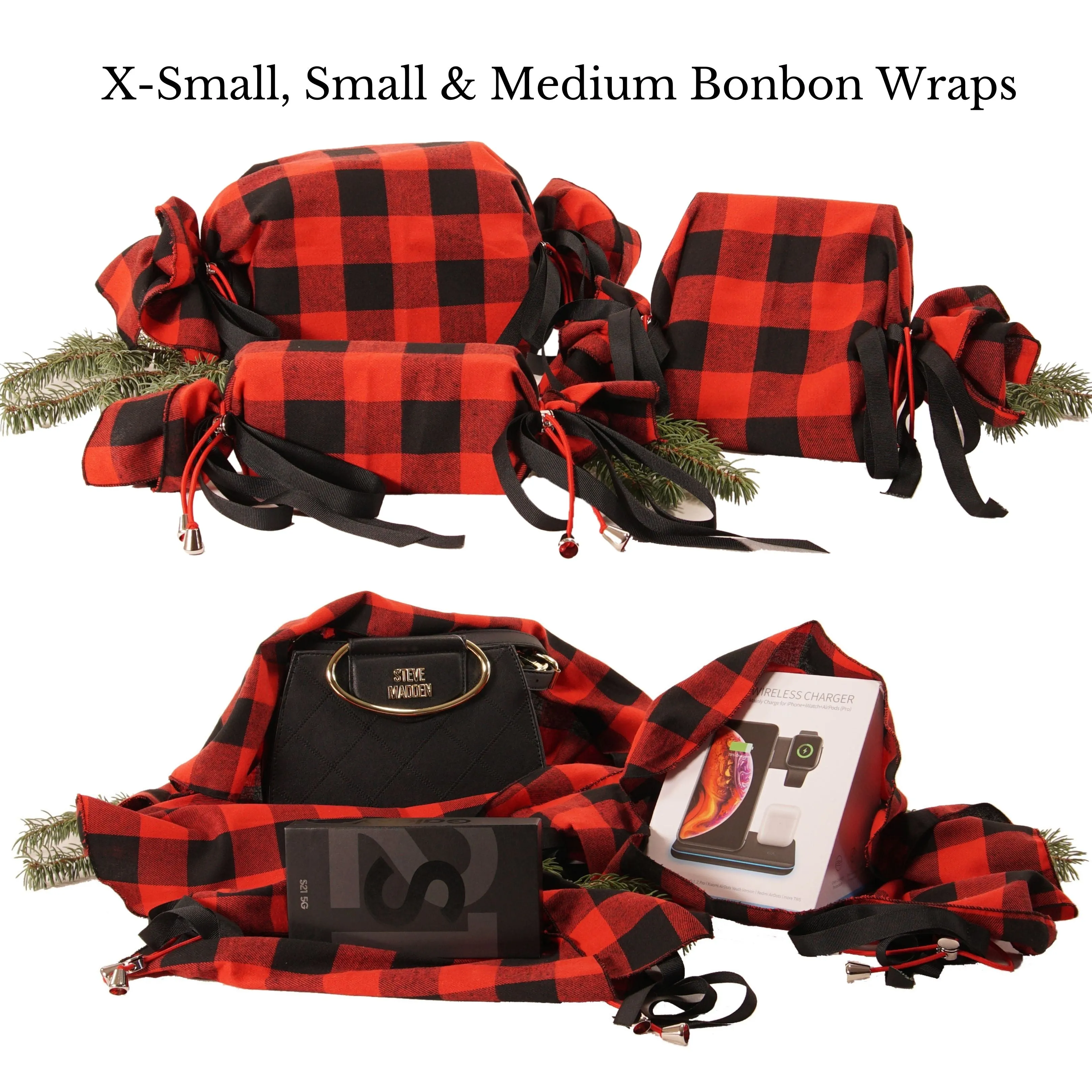 Set of 5 Bonbon Wraps - Red Buffalo Plaid