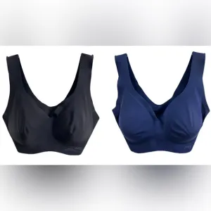 SLOGGI *TWO* Zero Feel Slip On Bralettes In Black &amp; Navy Blue Size M ✨EUC✨