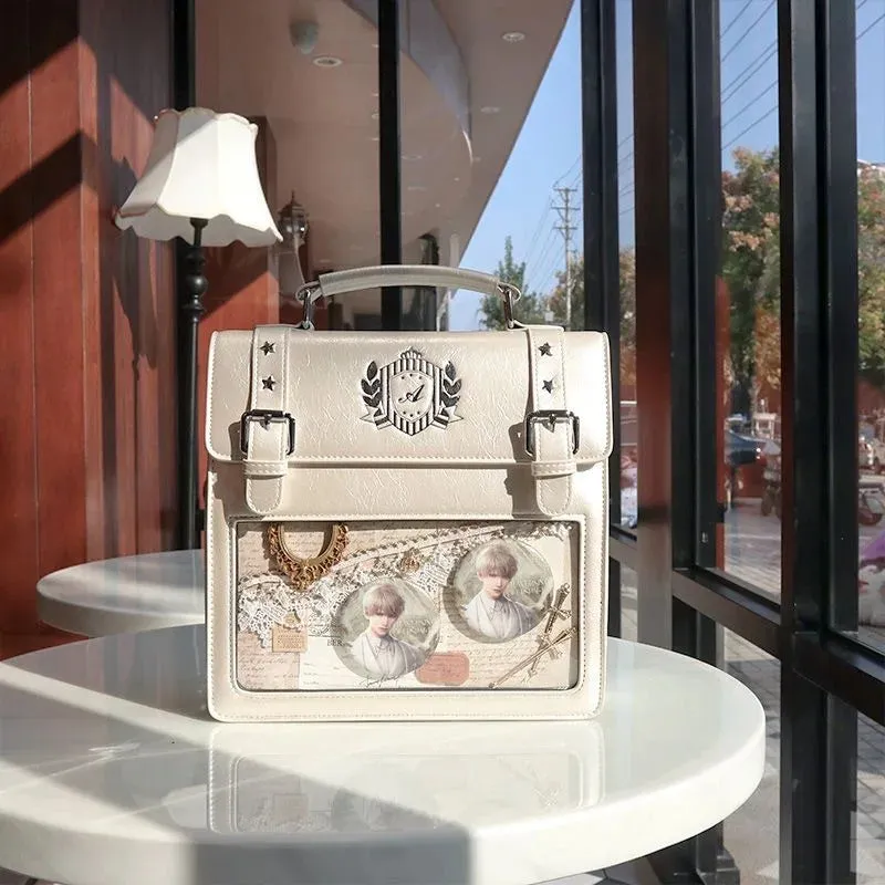 Sohiwoo Aesthetic Backpack Female JK Uniform Satchels PU Students Bolso Mujer Designer Subculture DIY Anime Badge Women Ita Bags
