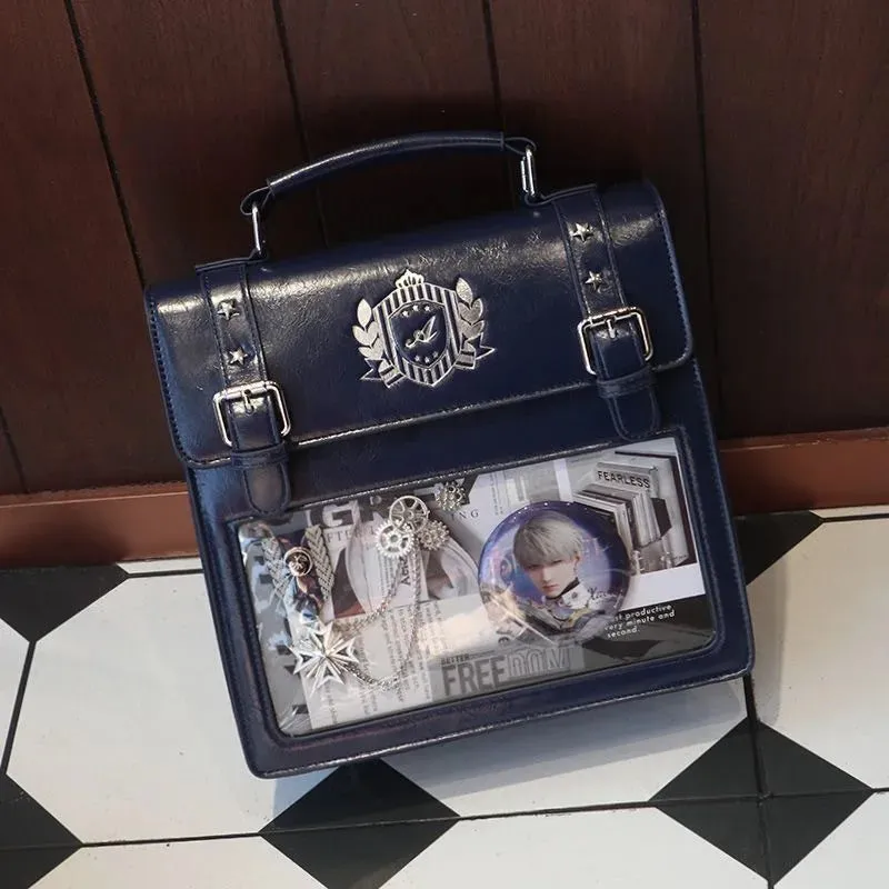 Sohiwoo Aesthetic Backpack Female JK Uniform Satchels PU Students Bolso Mujer Designer Subculture DIY Anime Badge Women Ita Bags
