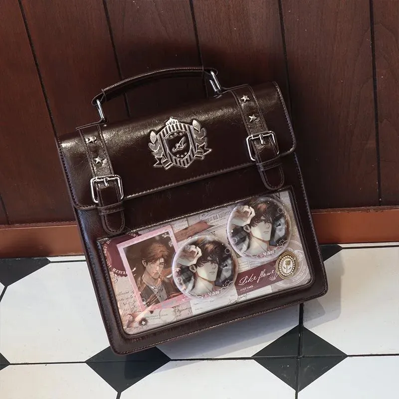 Sohiwoo Aesthetic Backpack Female JK Uniform Satchels PU Students Bolso Mujer Designer Subculture DIY Anime Badge Women Ita Bags