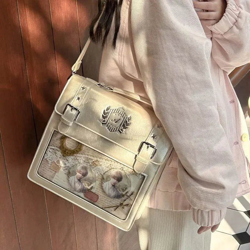 Sohiwoo Aesthetic Backpack Female JK Uniform Satchels PU Students Bolso Mujer Designer Subculture DIY Anime Badge Women Ita Bags