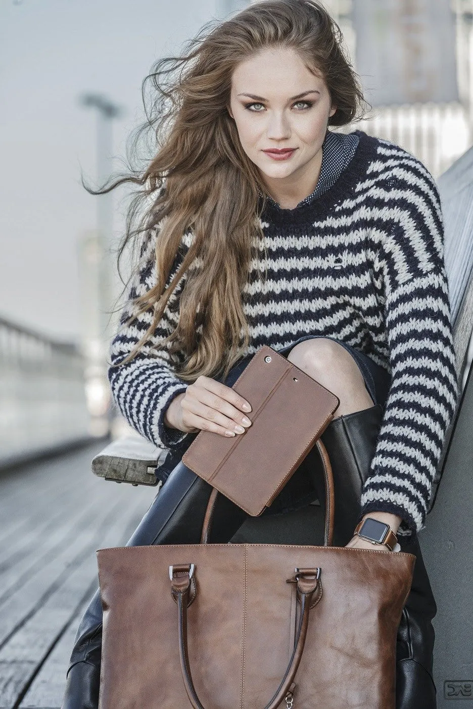 Sophie Tan Leather Womens 15" Laptop Tote