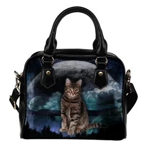 Striped Cat Planet Shoulder Handbag