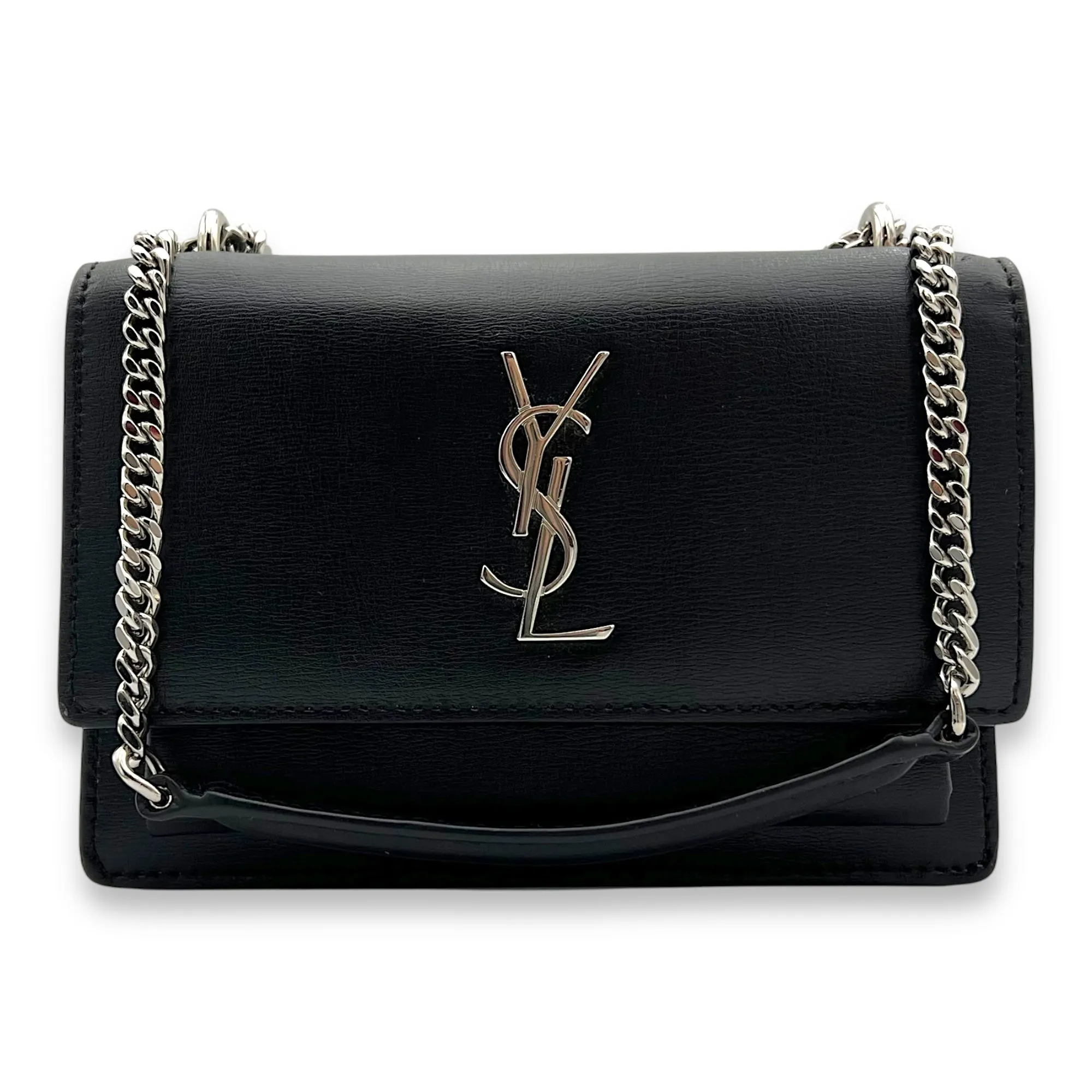 Sunset Crossbody Bag Mini Black in Calfskin, Silver hardware