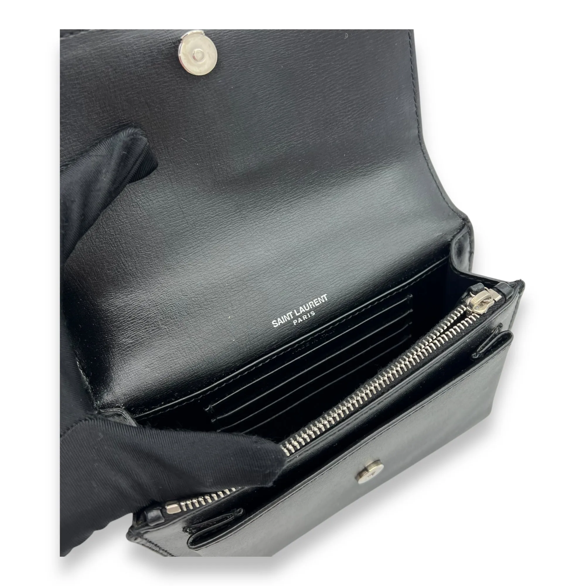 Sunset Crossbody Bag Mini Black in Calfskin, Silver hardware