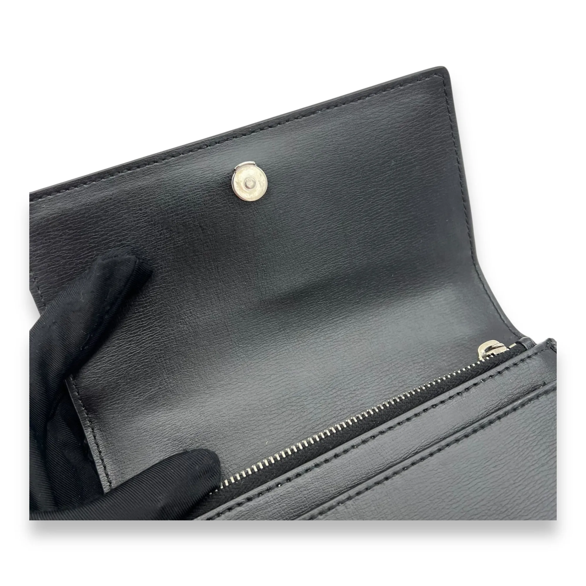 Sunset Crossbody Bag Mini Black in Calfskin, Silver hardware