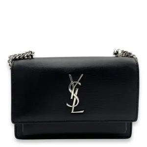Sunset Crossbody Bag Mini Black in Calfskin, Silver hardware