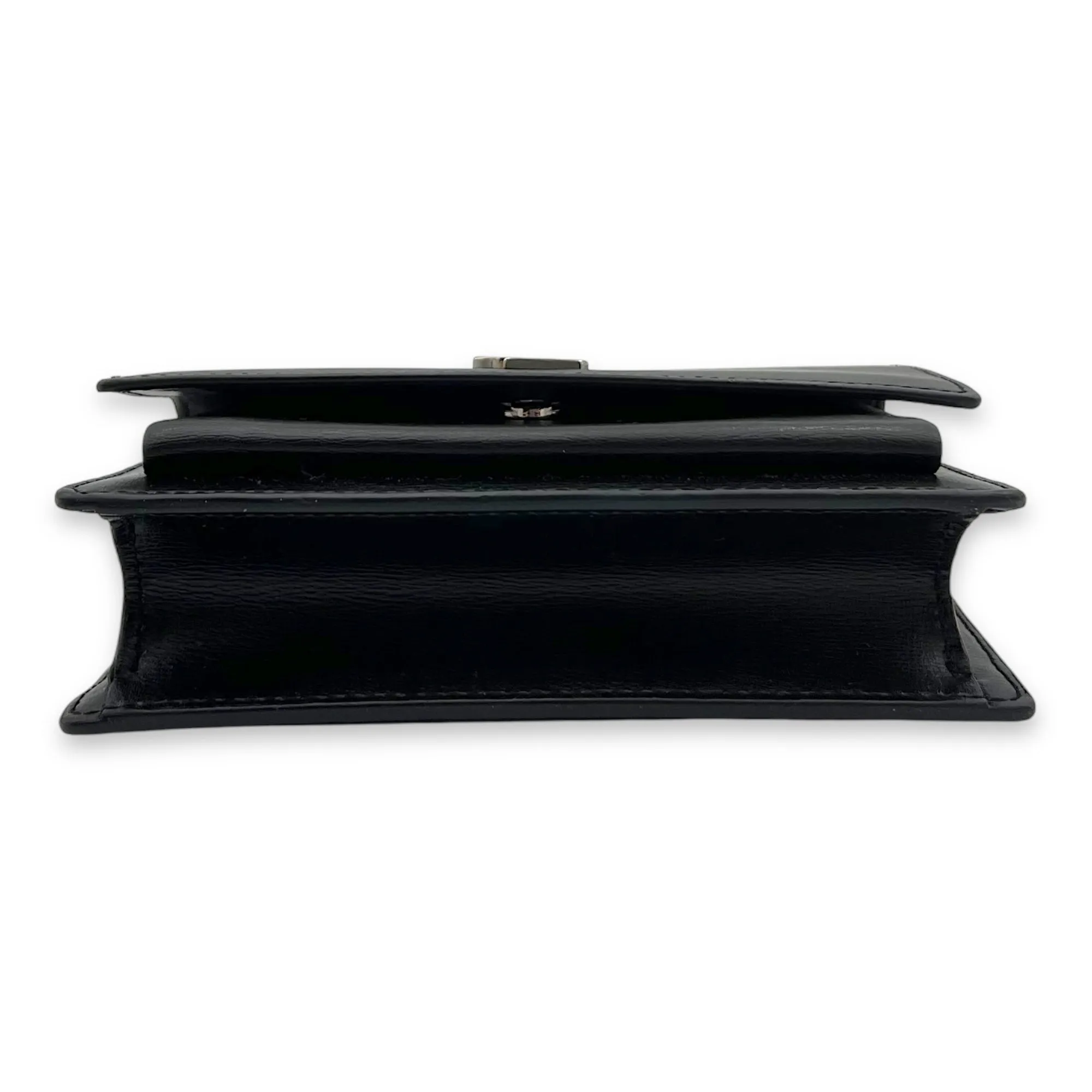 Sunset Crossbody Bag Mini Black in Calfskin, Silver hardware