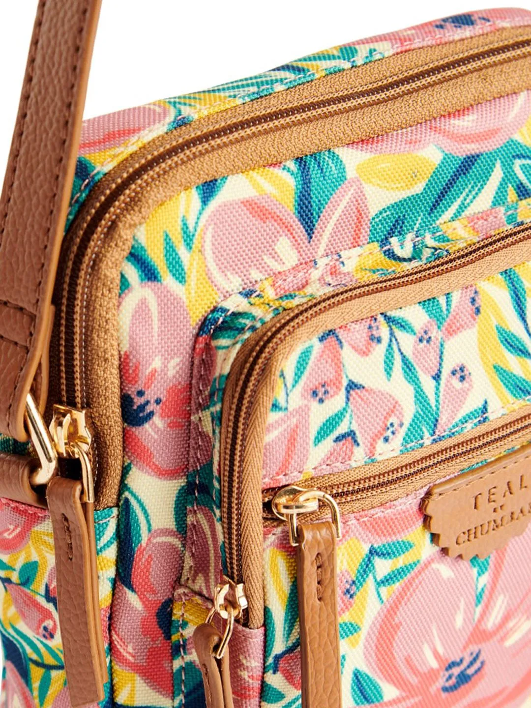 TEAL BY CHUMBAK Floral Printed Structured Canvas Sling Bag