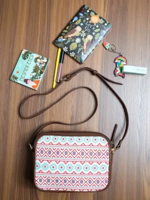 TEAL BY CHUMBAK Geometric Printed Canvas Structured Sling Bag