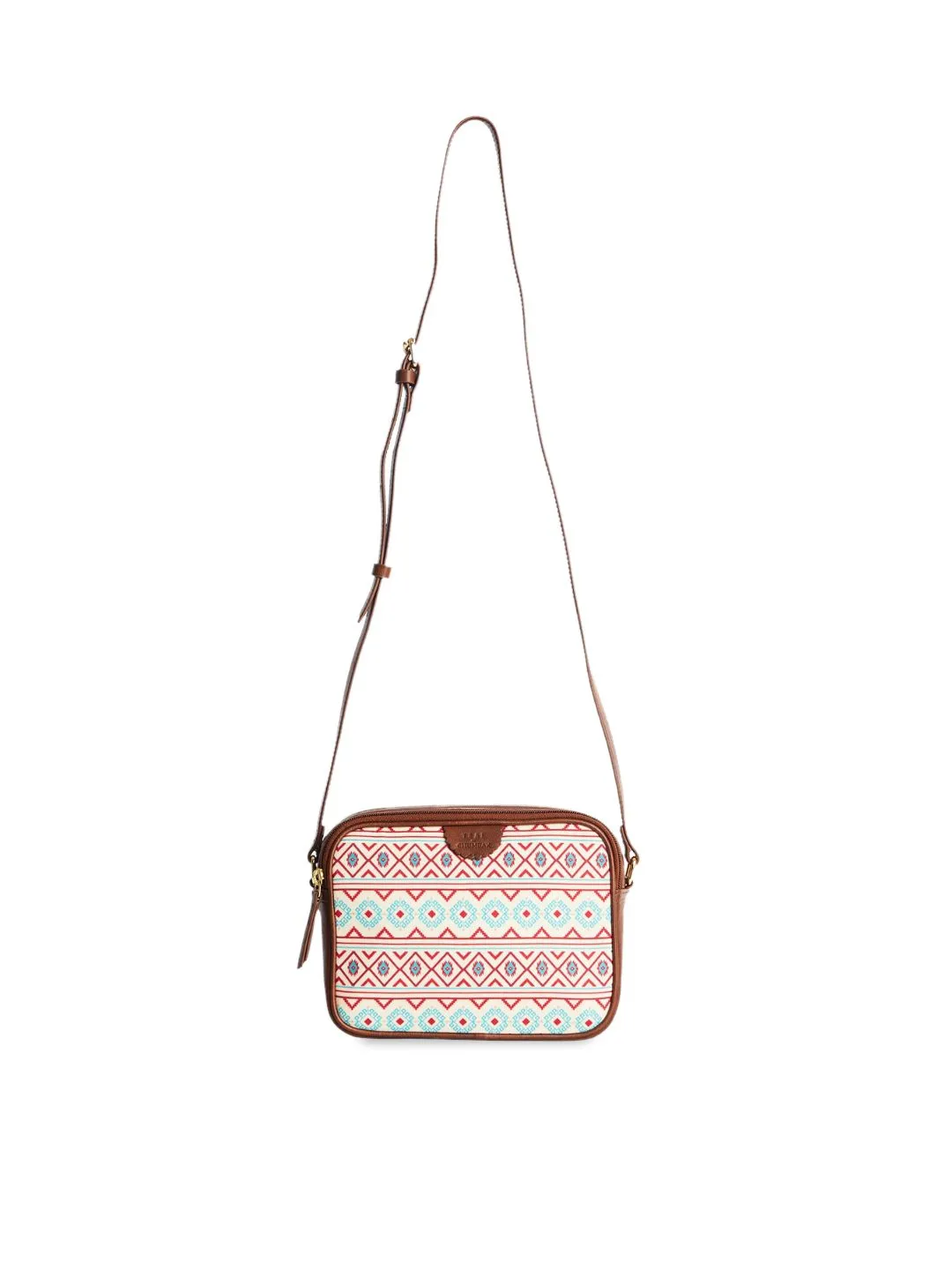 TEAL BY CHUMBAK Geometric Printed Canvas Structured Sling Bag