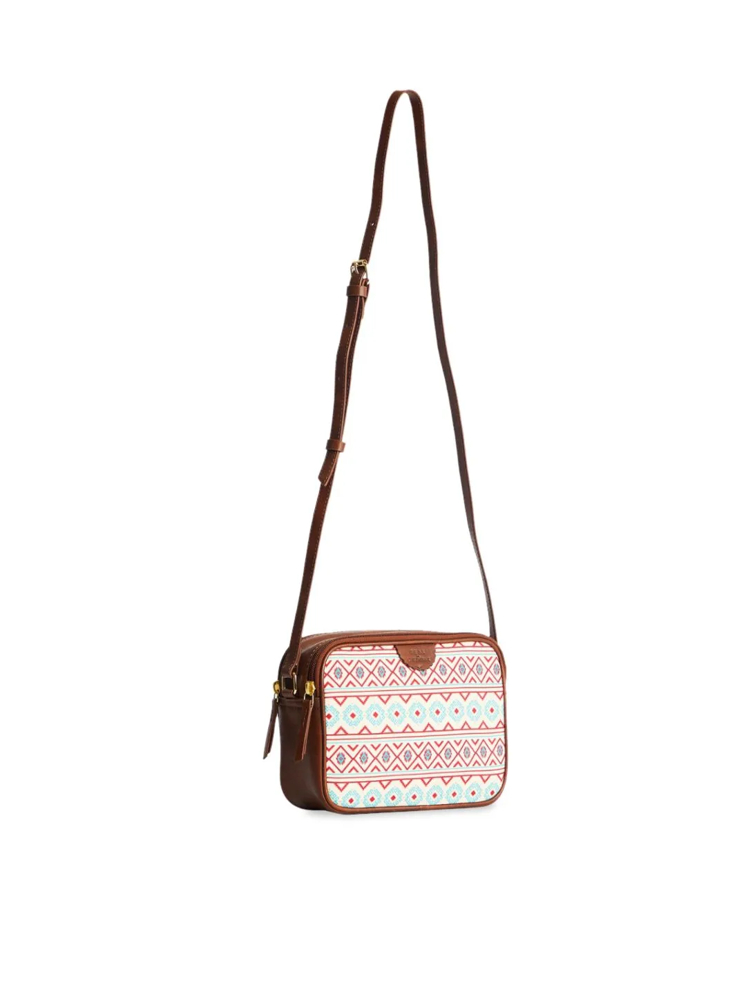 TEAL BY CHUMBAK Geometric Printed Canvas Structured Sling Bag
