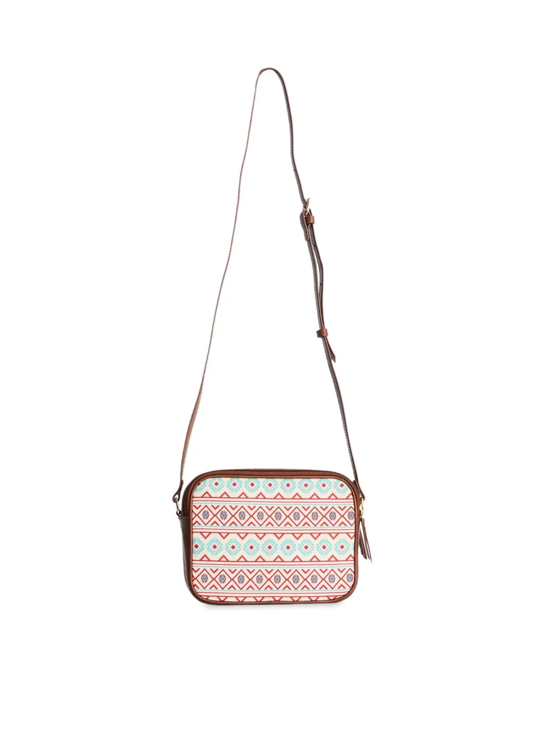 TEAL BY CHUMBAK Geometric Printed Canvas Structured Sling Bag