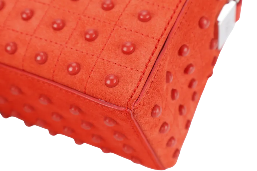 TODS RUBBERSTUD CROSSBODY SLING BAG ORANGE SUEDE SILVER HARDWARE WITH STRAPS AND DUST COVER