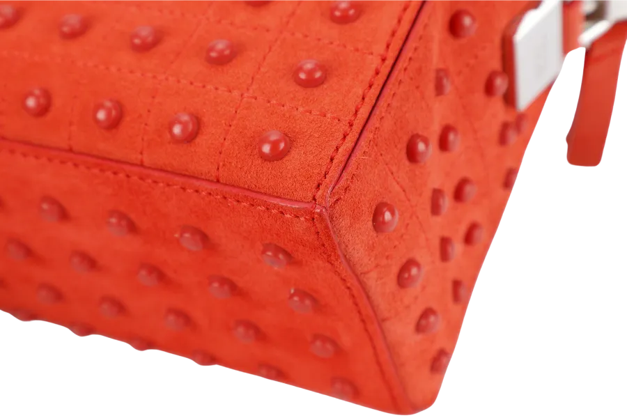 TODS RUBBERSTUD CROSSBODY SLING BAG ORANGE SUEDE SILVER HARDWARE WITH STRAPS AND DUST COVER