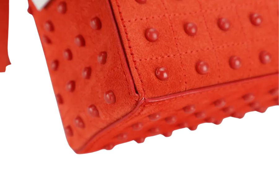 TODS RUBBERSTUD CROSSBODY SLING BAG ORANGE SUEDE SILVER HARDWARE WITH STRAPS AND DUST COVER