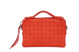 TODS RUBBERSTUD CROSSBODY SLING BAG ORANGE SUEDE SILVER HARDWARE WITH STRAPS AND DUST COVER