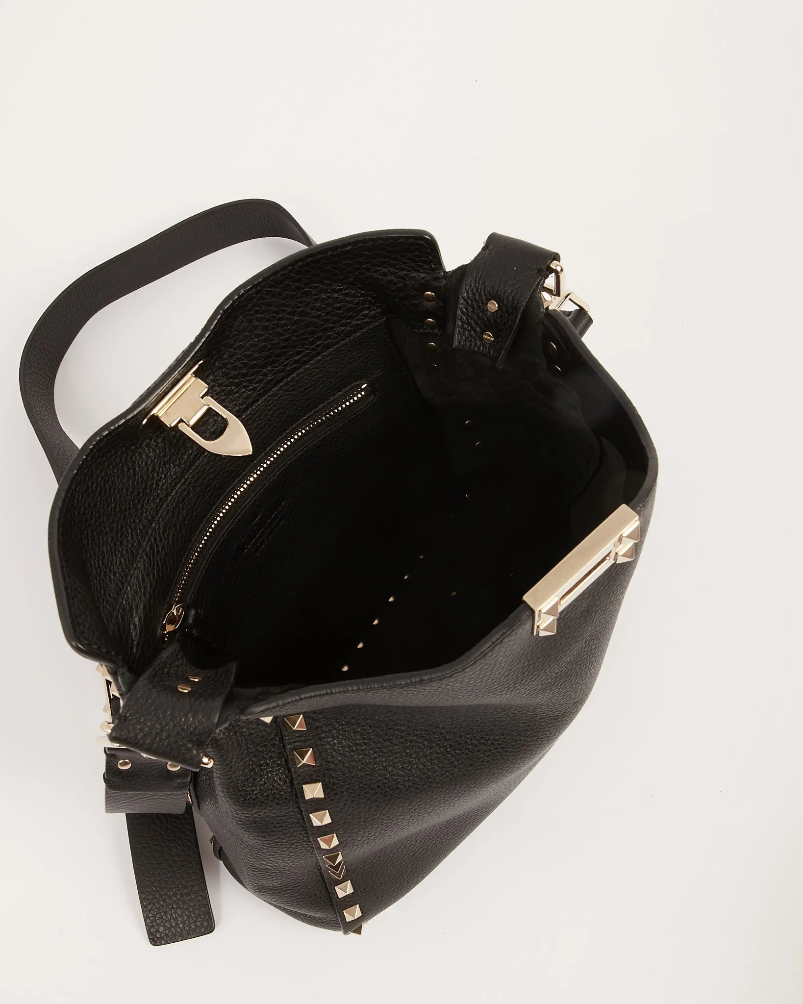 Valentino Black Grained Leather Rockstud Messenger Bag