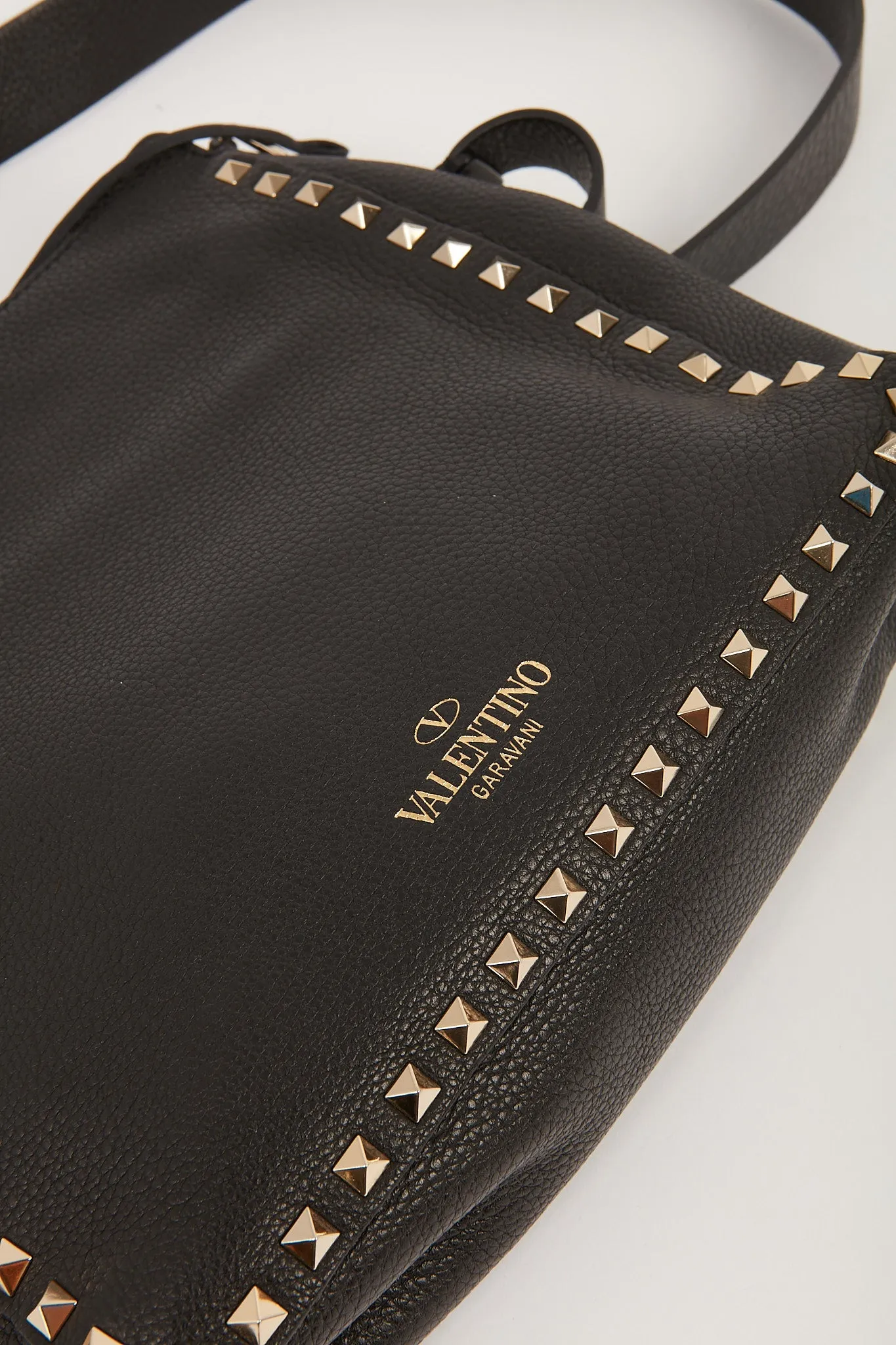 Valentino Black Grained Leather Rockstud Messenger Bag