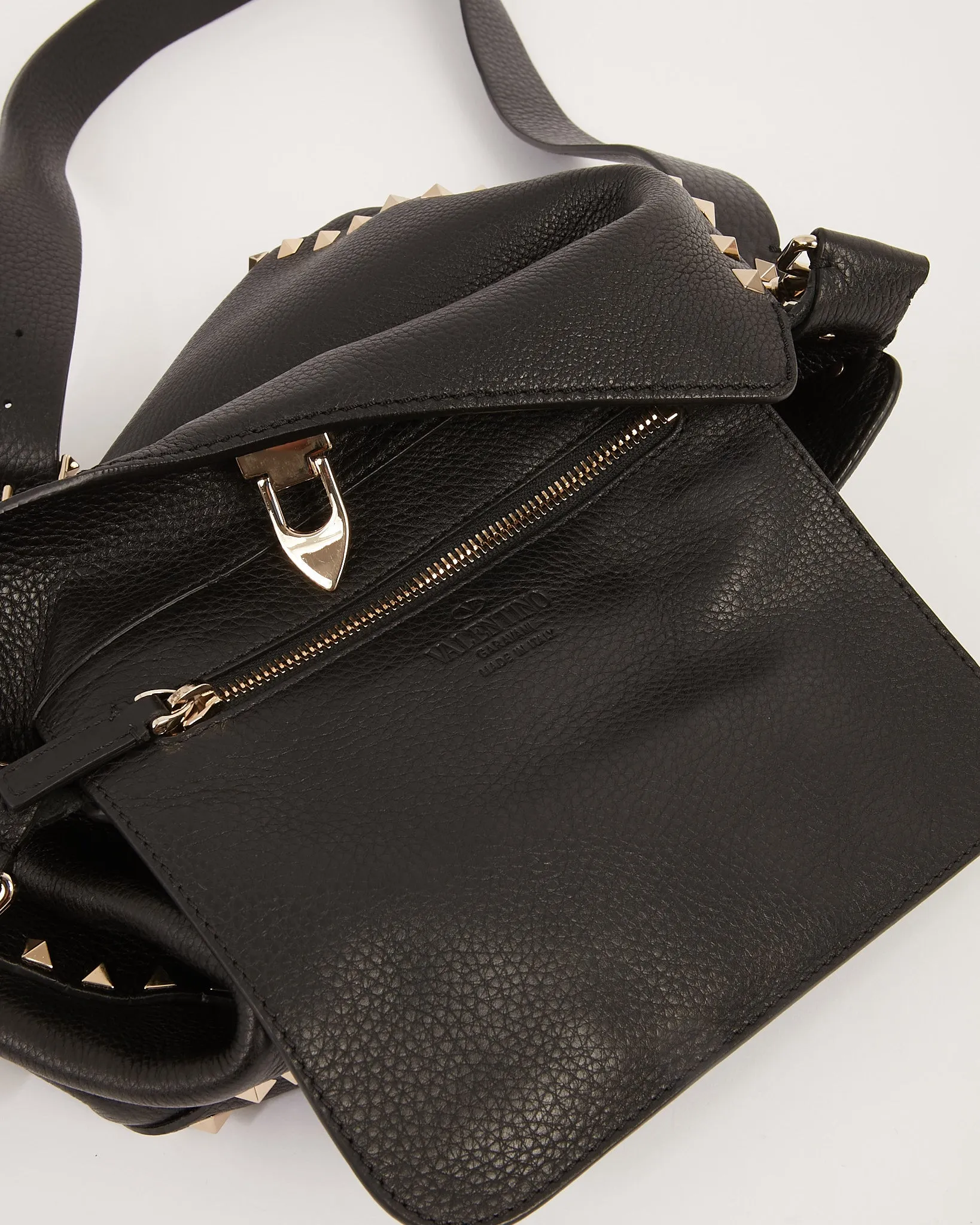 Valentino Black Grained Leather Rockstud Messenger Bag