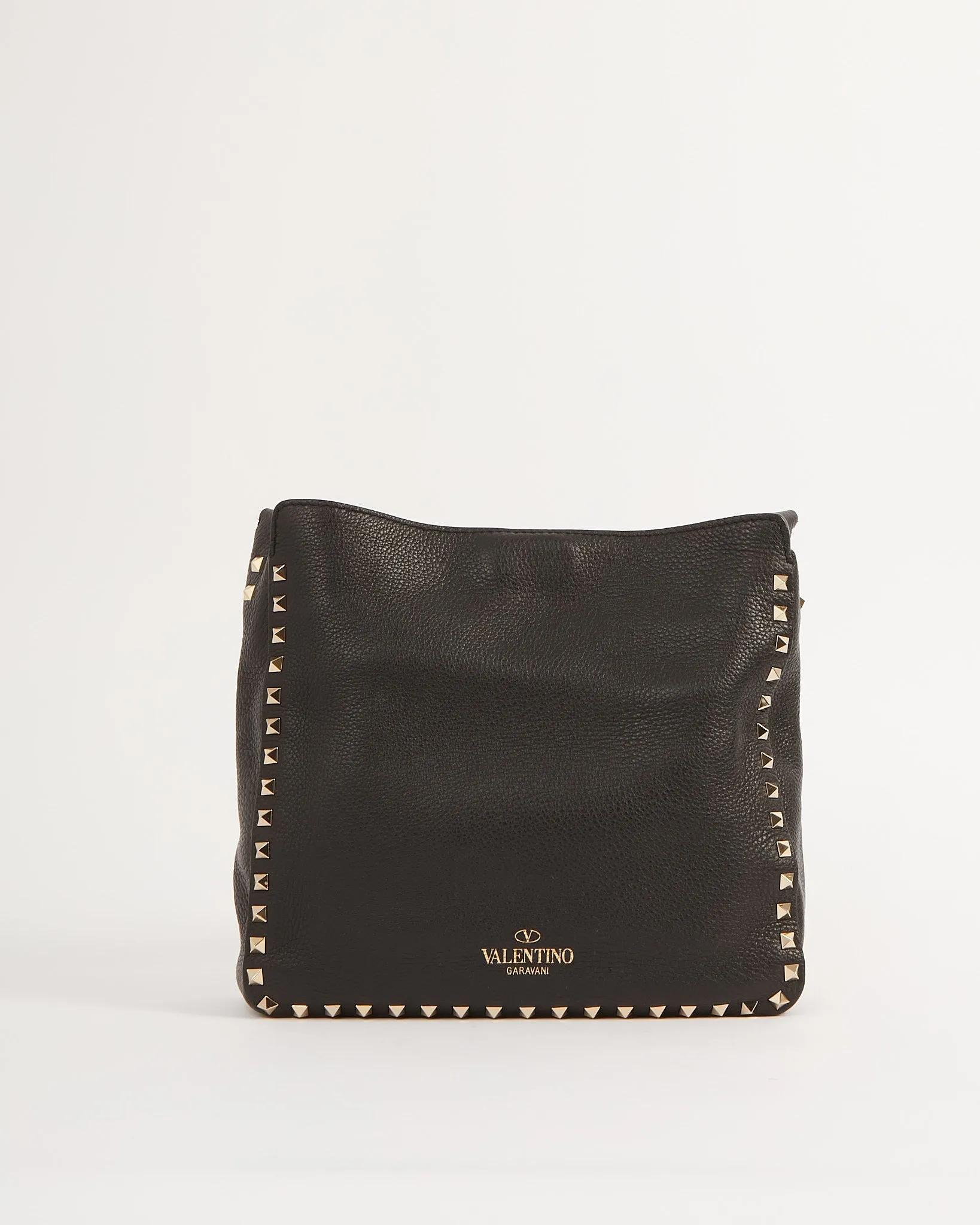 Valentino Black Grained Leather Rockstud Messenger Bag