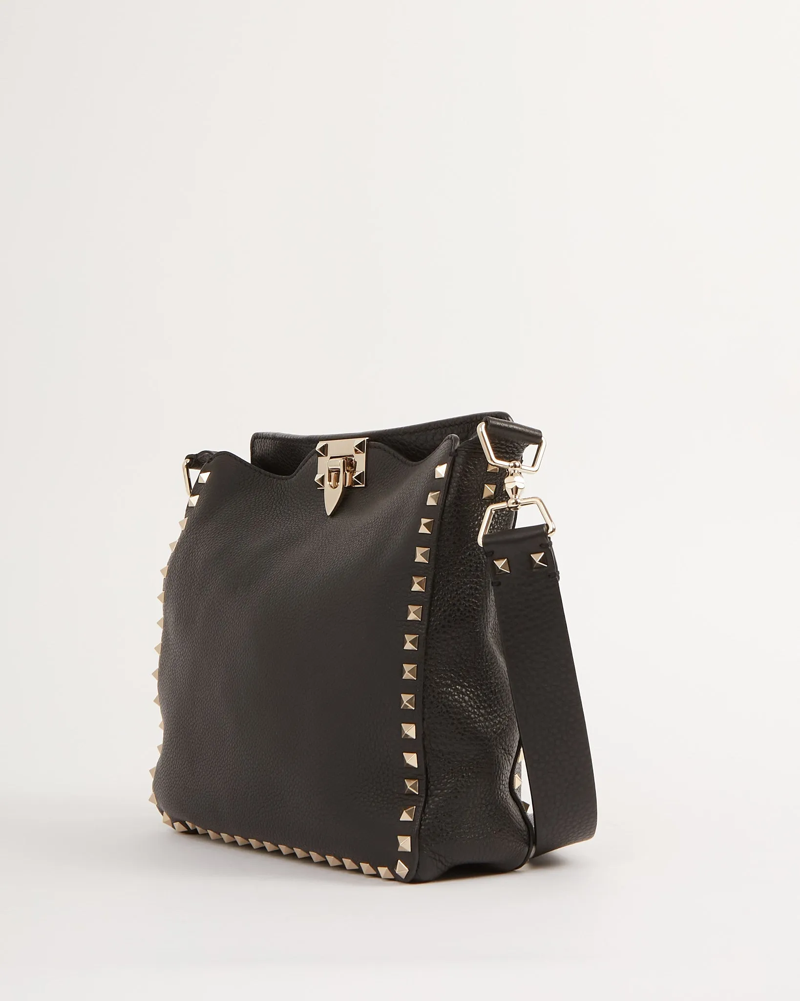 Valentino Black Grained Leather Rockstud Messenger Bag