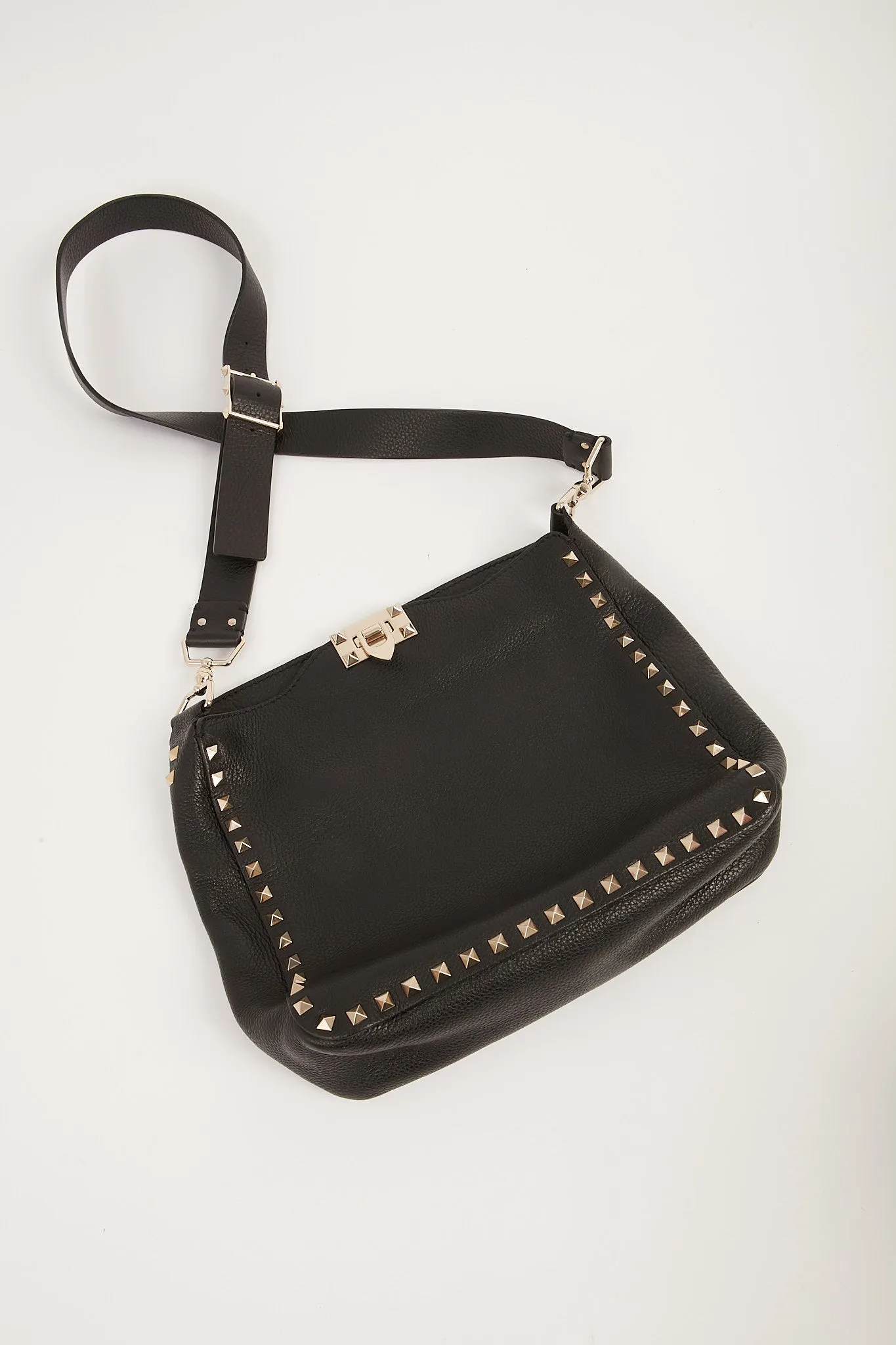 Valentino Black Grained Leather Rockstud Messenger Bag