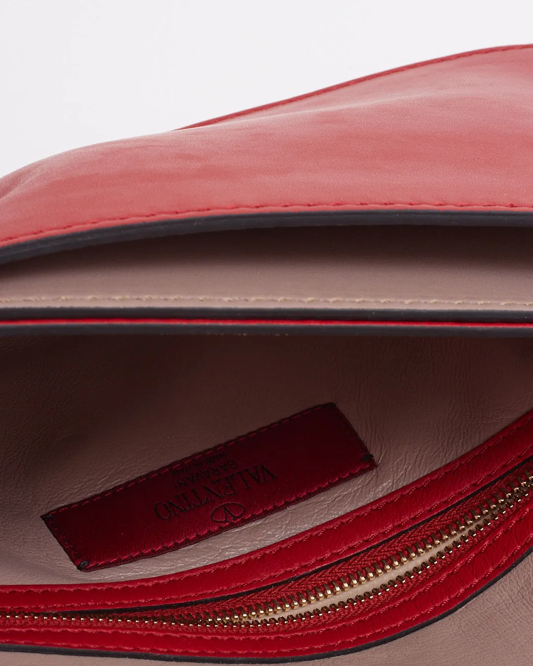 Valentino Red Leather Rockstud Flap Wristlet Clutch