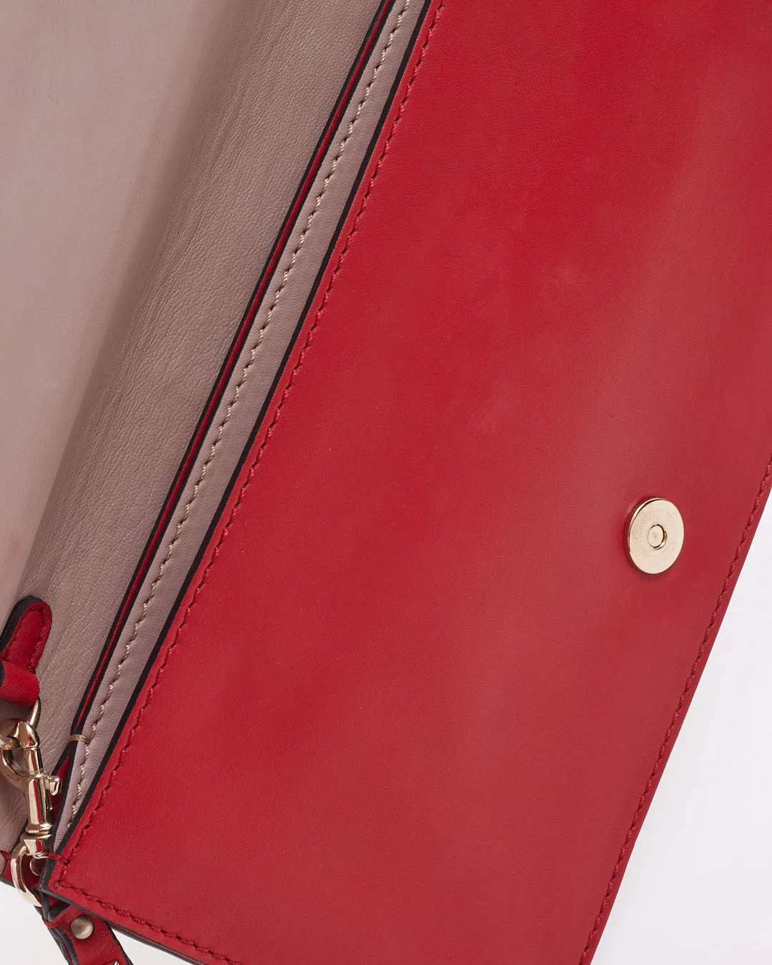 Valentino Red Leather Rockstud Flap Wristlet Clutch