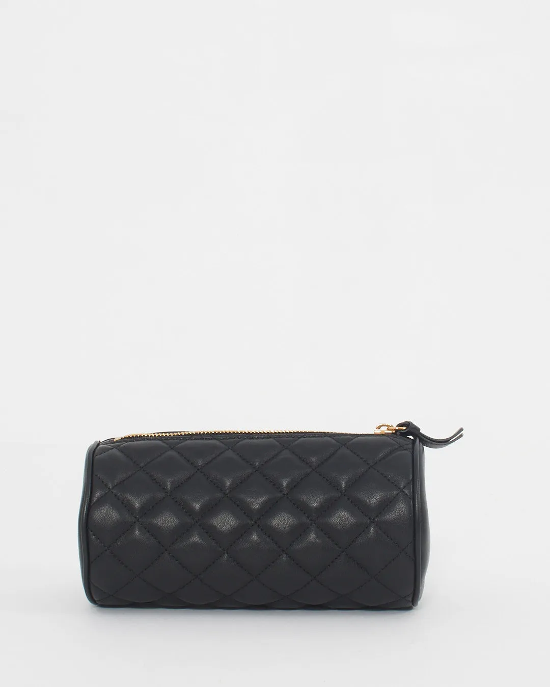 Versace Black Quilted Leather Medusa Head Cylinder Pouch