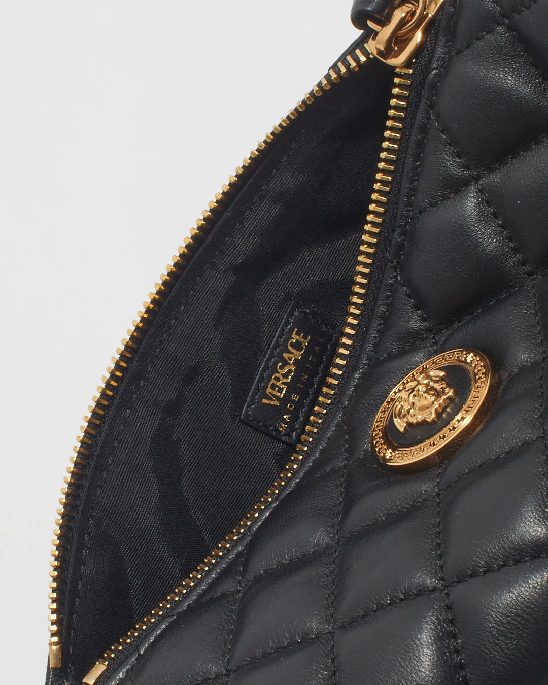 Versace Black Quilted Leather Medusa Head Cylinder Pouch