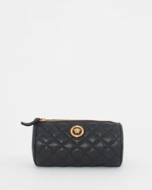 Versace Black Quilted Leather Medusa Head Cylinder Pouch