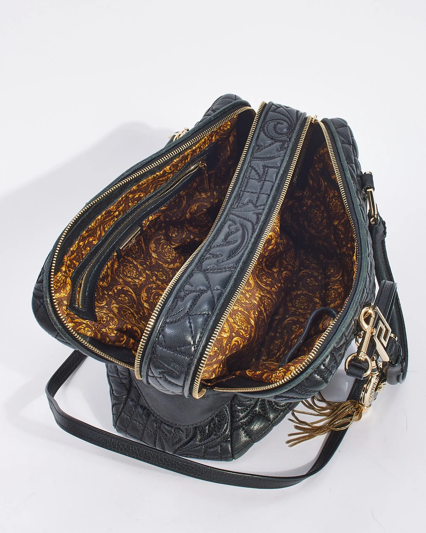Versace Black Vanitas' Leather Convertible Tote