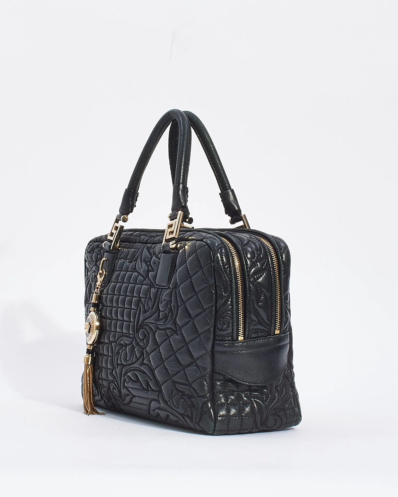 Versace Black Vanitas' Leather Convertible Tote