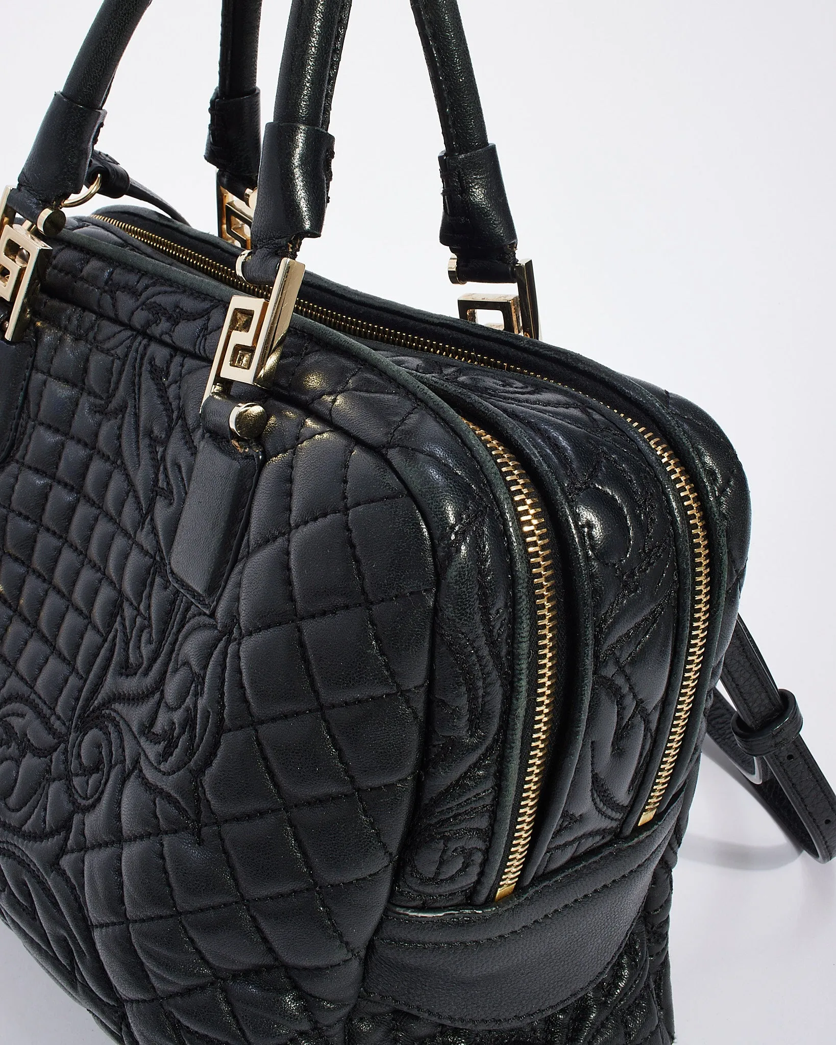 Versace Black Vanitas' Leather Convertible Tote