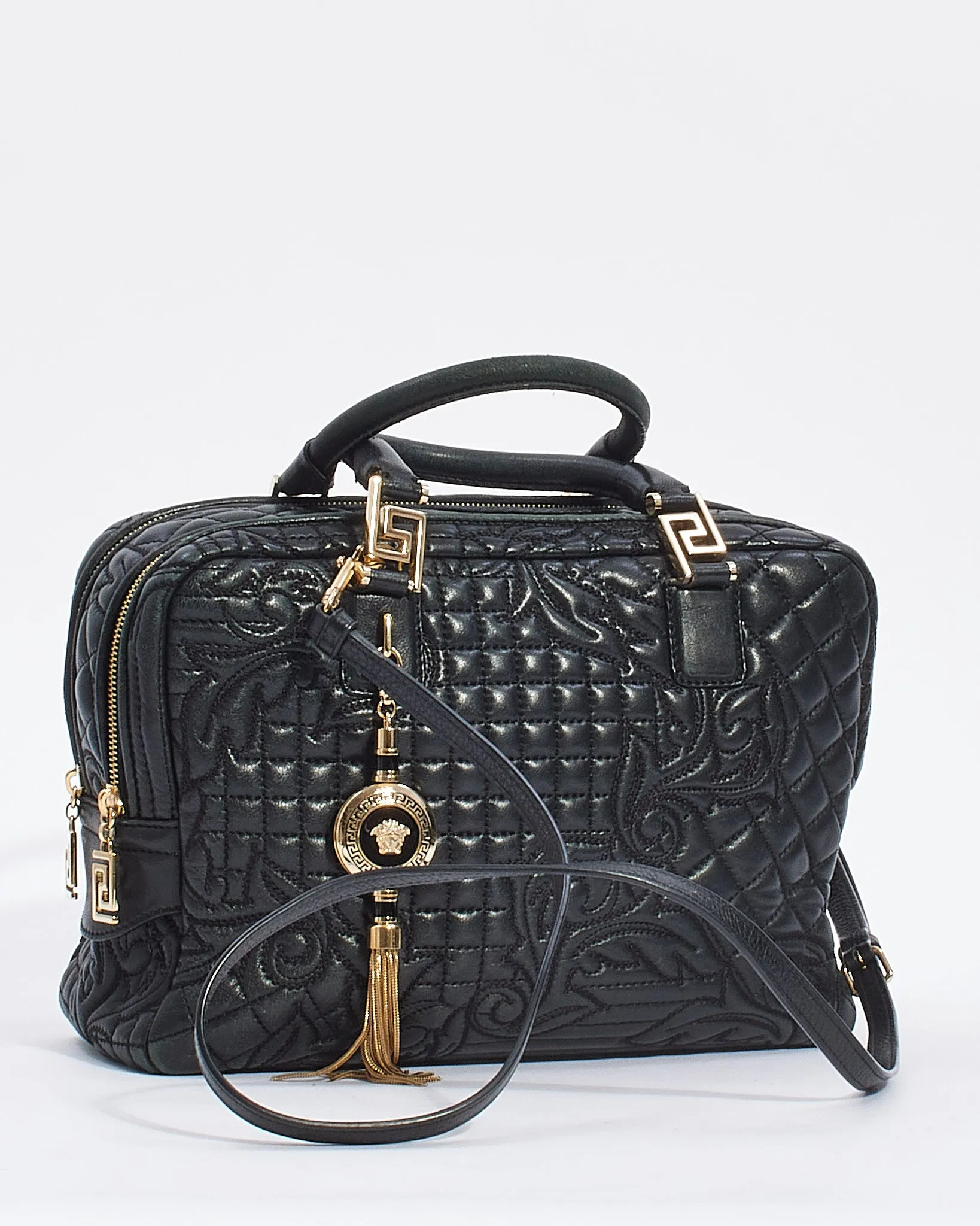 Versace Black Vanitas' Leather Convertible Tote