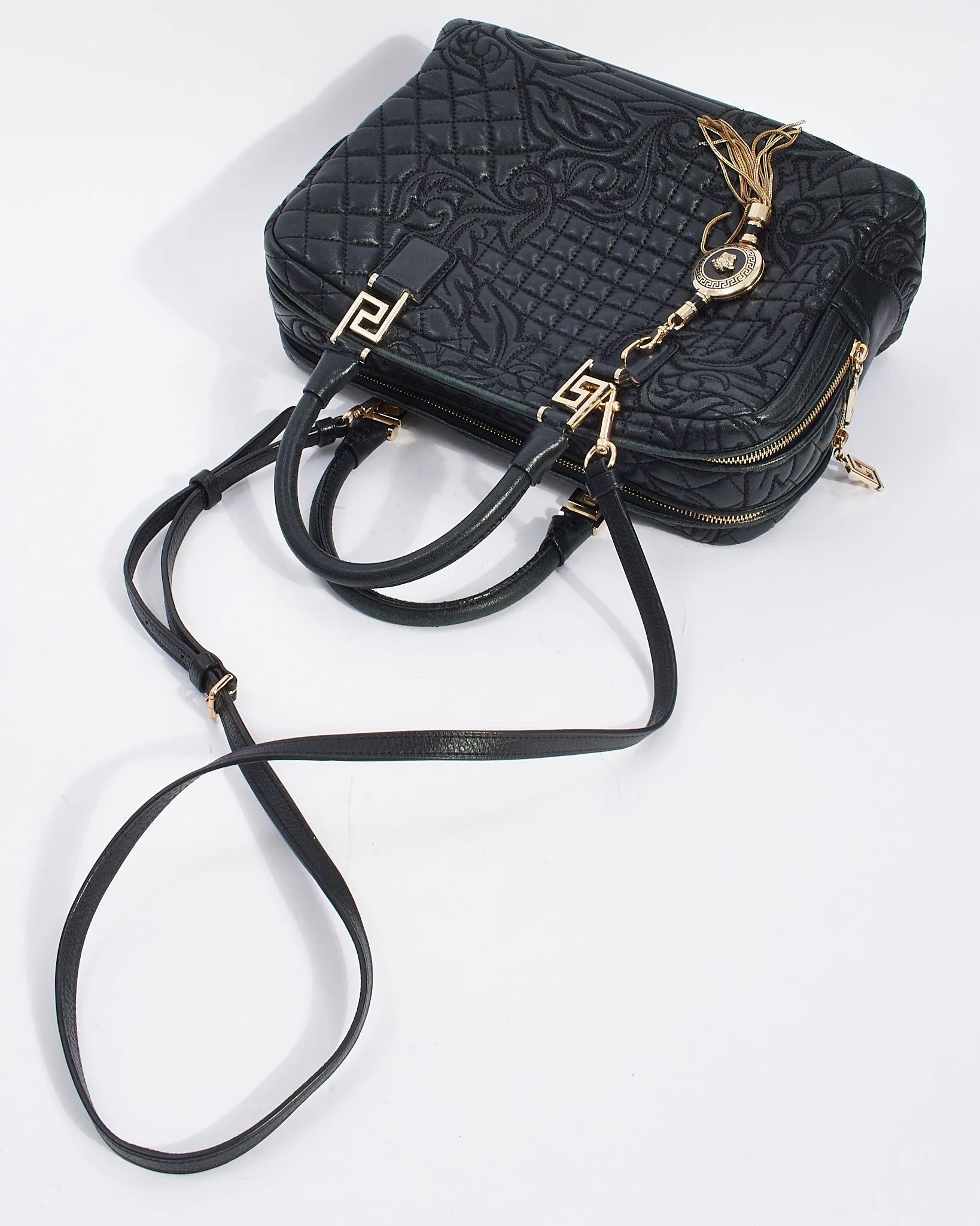 Versace Black Vanitas' Leather Convertible Tote