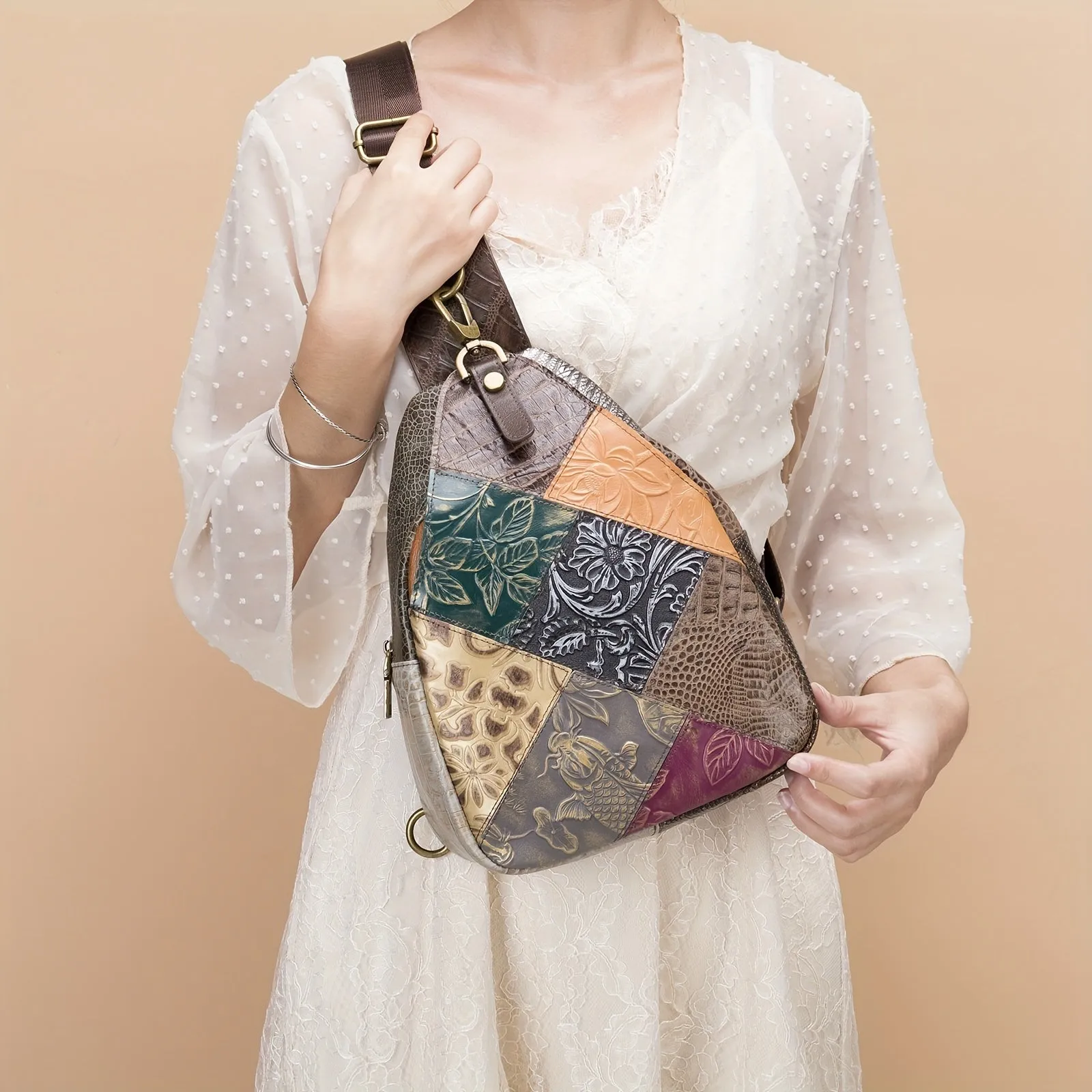 Vintage Leather Block Women's Chest Bag