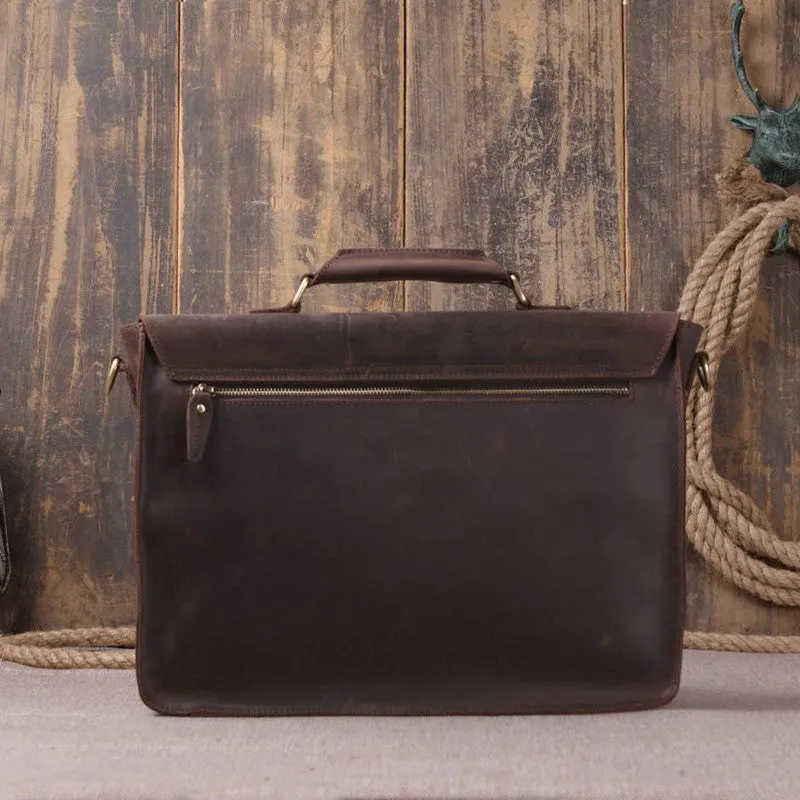 Vintage Style Full Grain Crazy Horse Leather Laptop Bag, Messenger Bag, Leather Briefcase