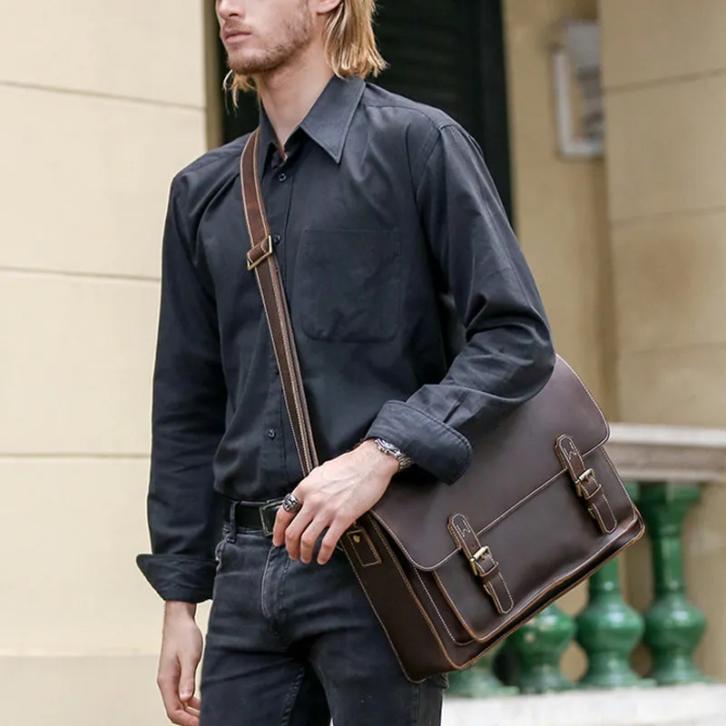 Vintage Style Full Grain Crazy Horse Leather Laptop Bag, Messenger Bag, Leather Briefcase