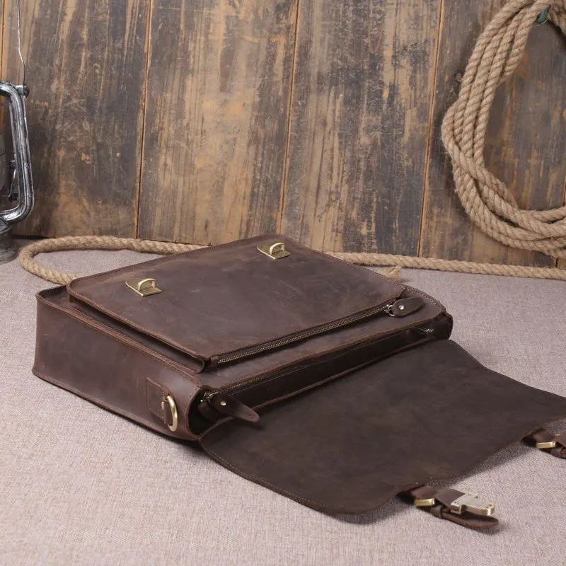 Vintage Style Full Grain Crazy Horse Leather Laptop Bag, Messenger Bag, Leather Briefcase