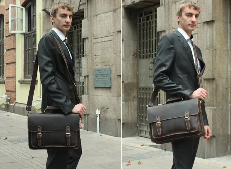 Vintage Style Full Grain Crazy Horse Leather Laptop Bag, Messenger Bag, Leather Briefcase