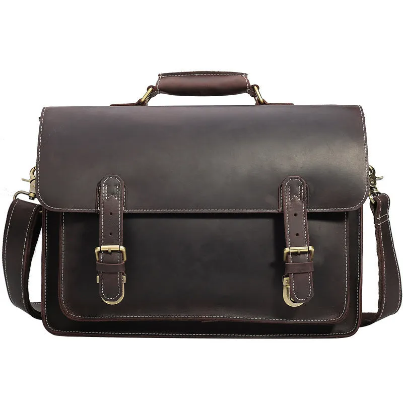 Vintage Style Full Grain Crazy Horse Leather Laptop Bag, Messenger Bag, Leather Briefcase