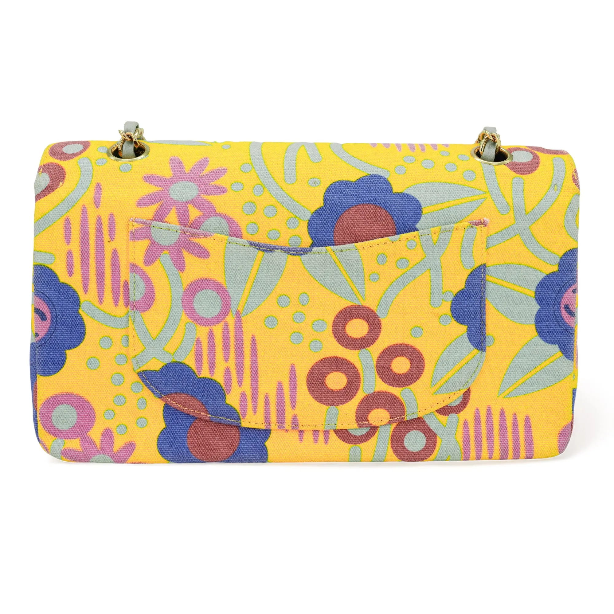 Vintage Yellow Floral Canvas Medium Classic Double Flap Bag