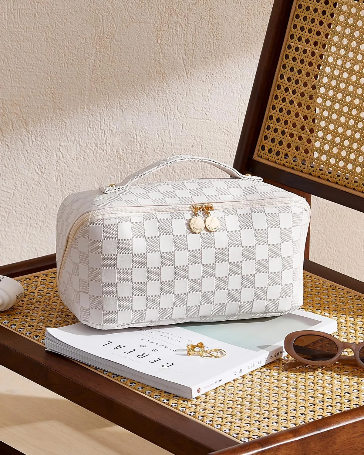 Waterproof Travel Makeup Toiletry Bag for Women with Divider & Handle
