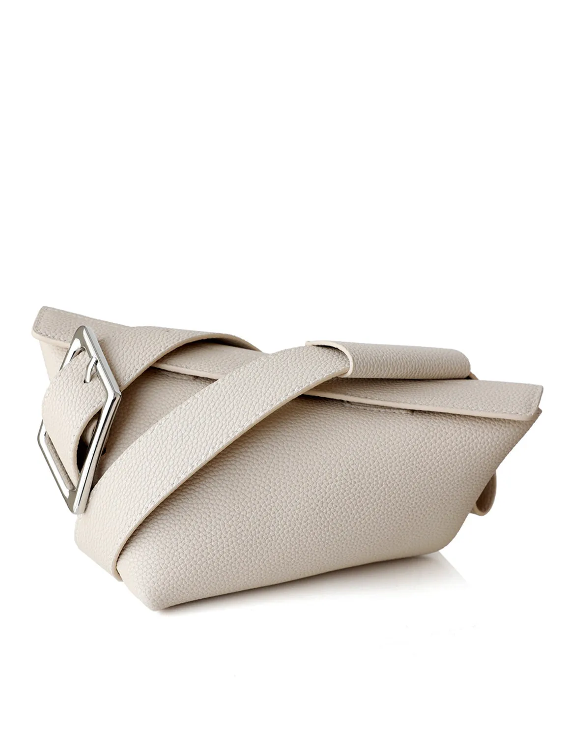 Wide Strap Leather Fanny Pack Geometric Shapes Silver Buckle Belt Bag