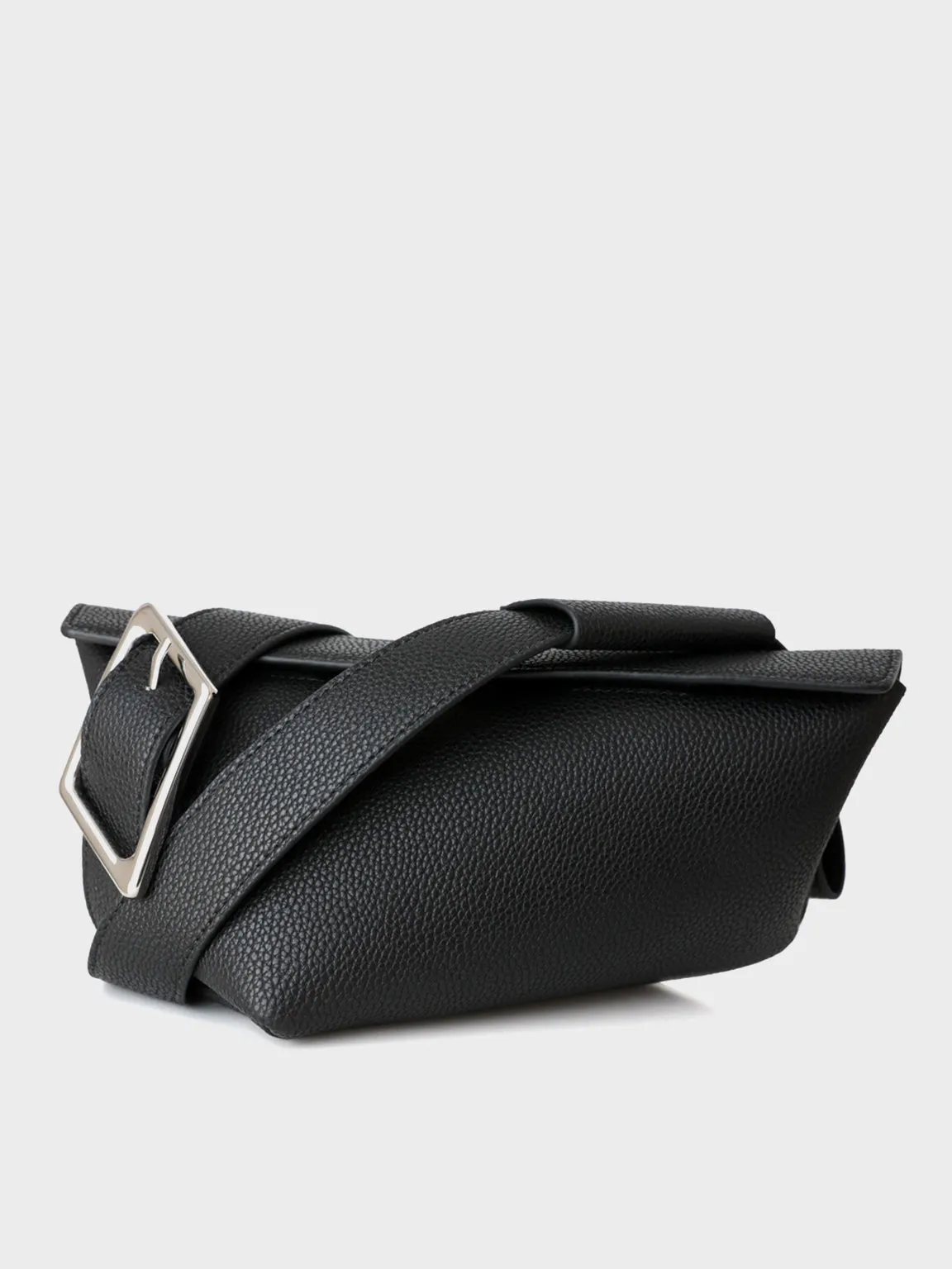 Wide Strap Leather Fanny Pack Geometric Shapes Silver Buckle Belt Bag